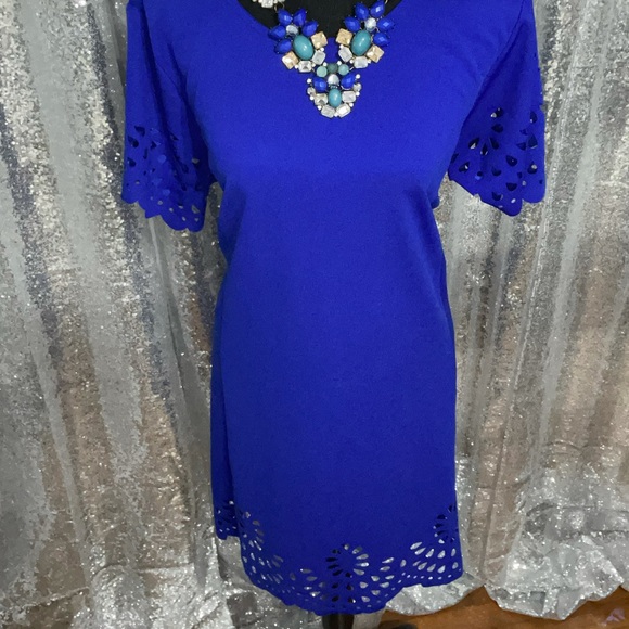 Electric Blue high low dress with scallop edge - Picture 1 of 3